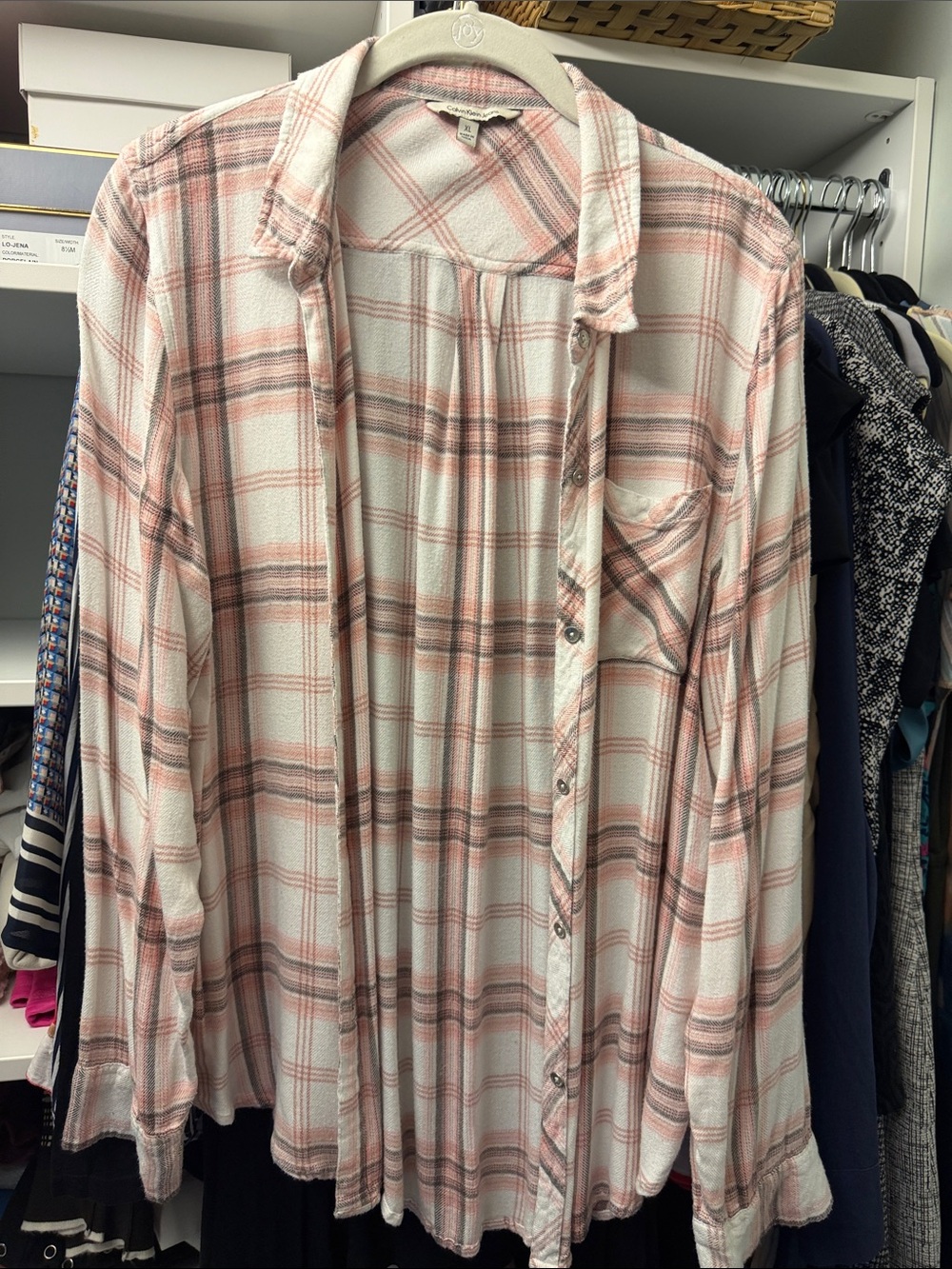 Calvin Klein Pink and White Plaid Button-Down Shirt